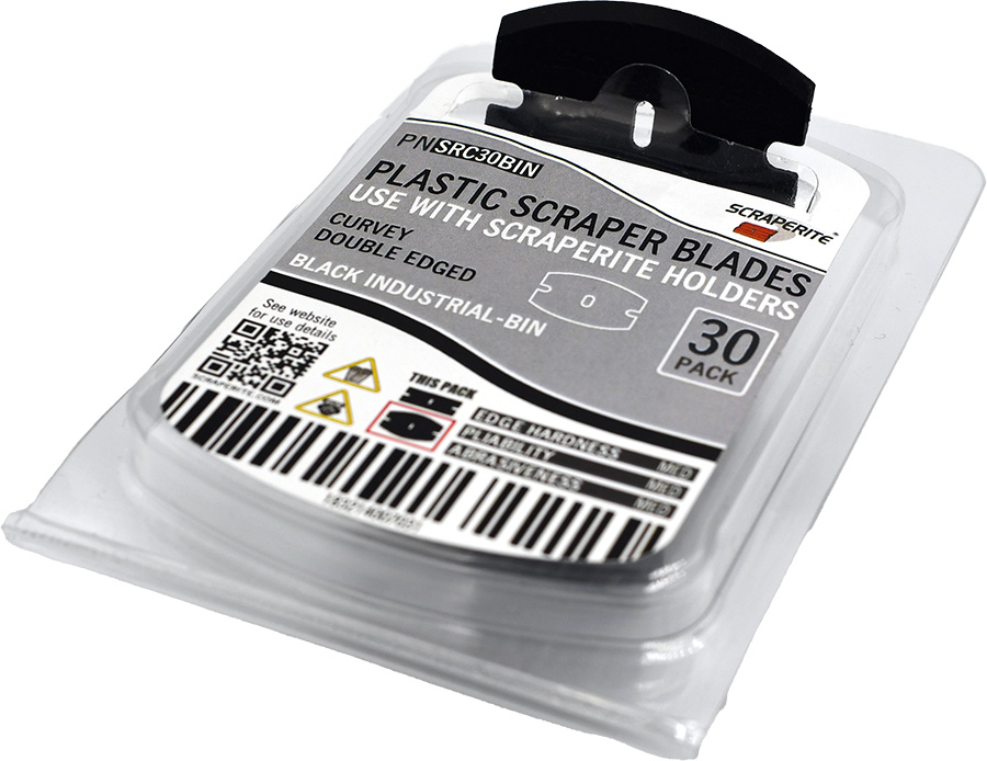 SRC30BIN - Scraperite Plastic razor blade Black Industrial standard curved replacement 30 pack