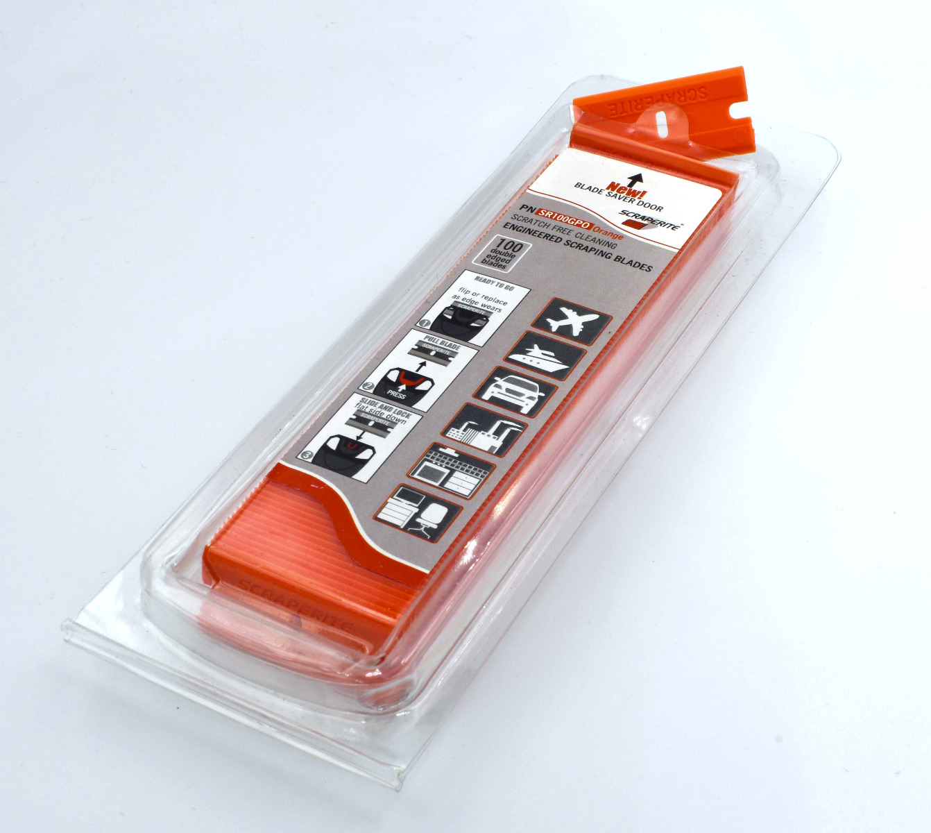 SRS100GPO - Scraperite Orange plastic razor blade replacement 100 pack