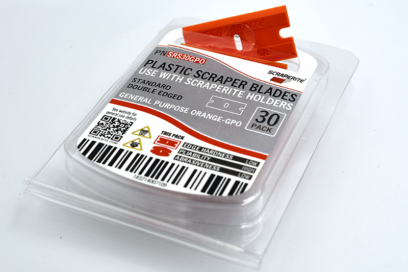 SRS30GPO - Scraperite Plastic razor blade General Purpose Orange standard rectangle replacement 30 pack