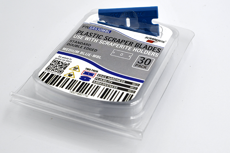 SRS30MBL - Scraperite Plastic razor blade Medium Blue standard rectangle replacement 30 pack