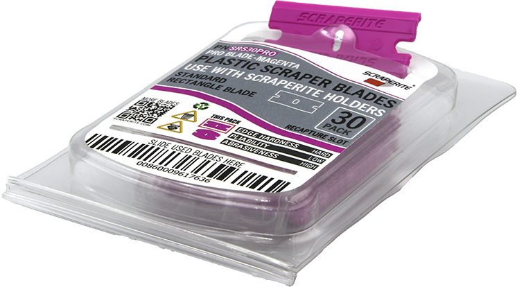 SRS30PRO - Scraperite Plastic razor blade PRO Magenta standard rectangle replacement 30 pack