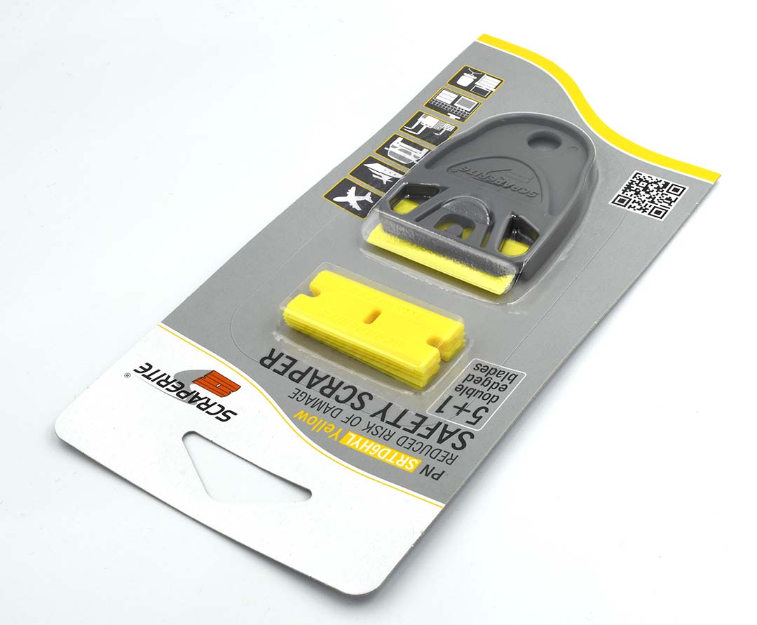 SRTD6HYL - SRTD6HYL Plastic razor blade Hard Yellow Acrylic replacement 6 pack and Dwarf holder Scraperite