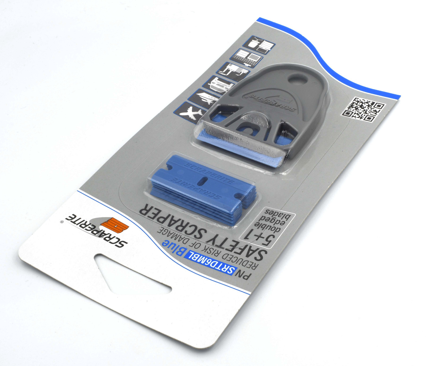 SRTD6MBL - Scraperite Plastic razor blade Medium Blue replacement 6 pack and Dwarf holder